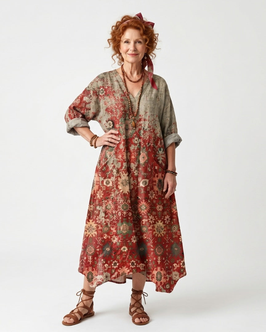 SAFFRON - Mixed Pattern Midi Dress