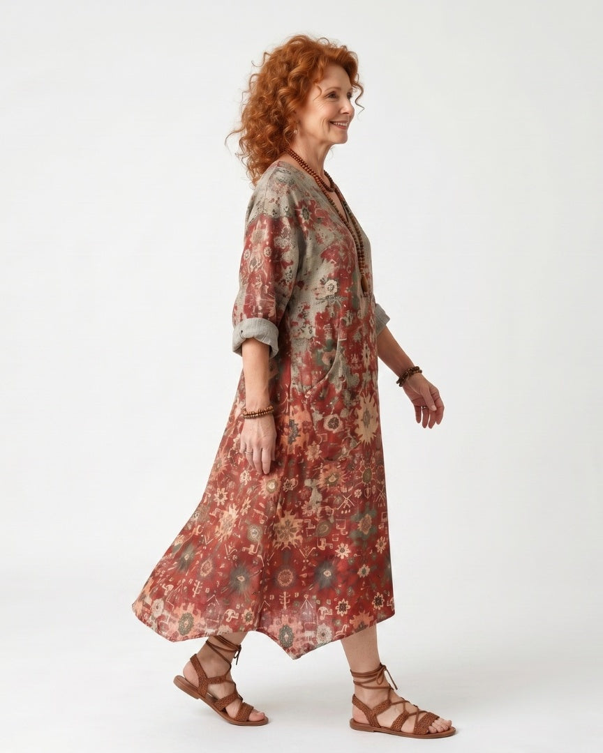 SAFFRON - Mixed Pattern Midi Dress