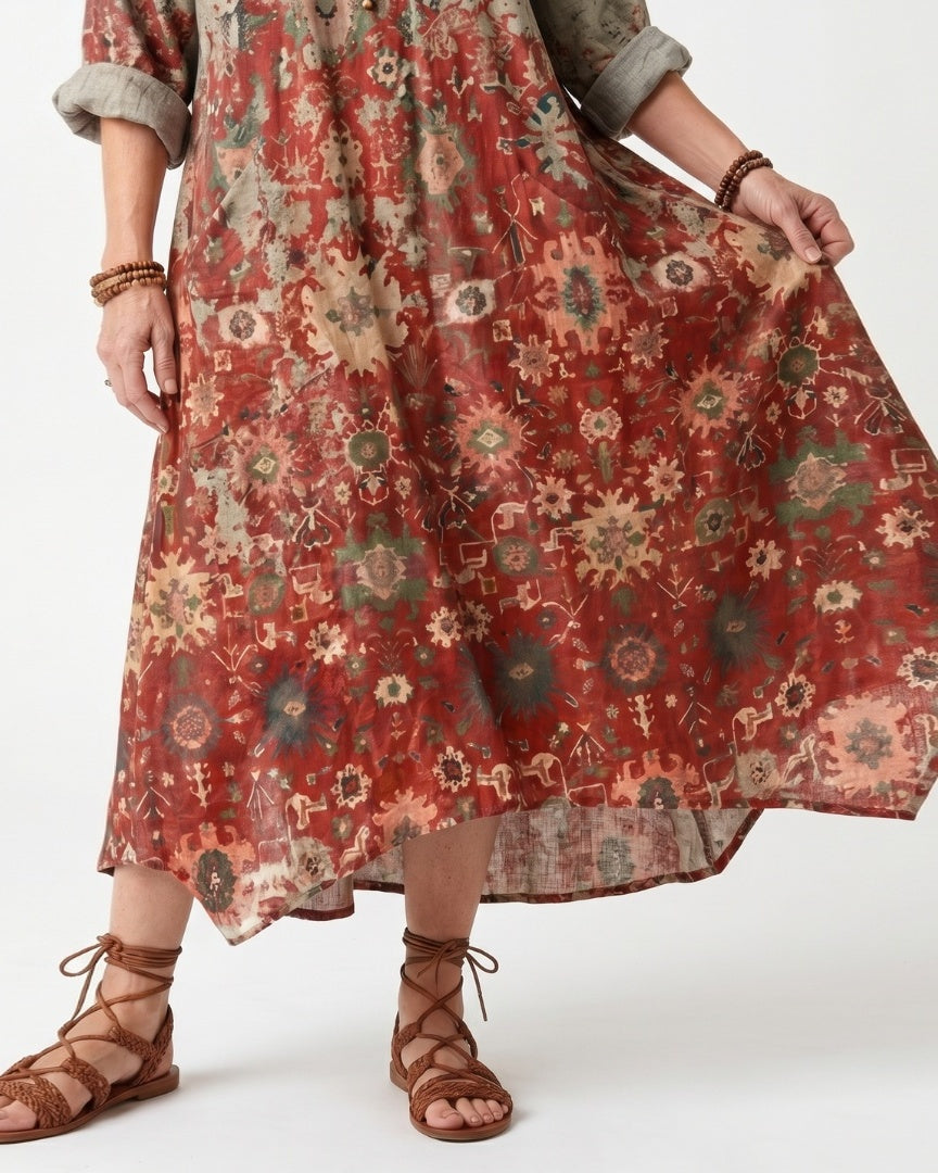 SAFFRON - Mixed Pattern Midi Dress