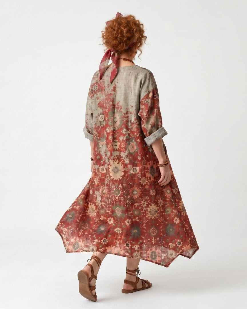 SAFFRON - Mixed Pattern Midi Dress