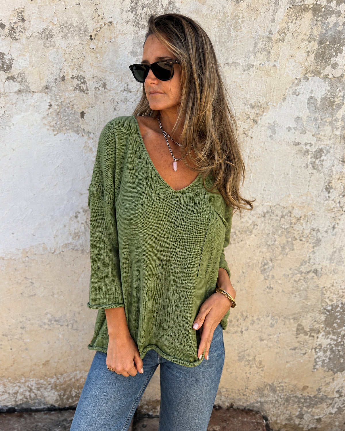 SEMBE - Boho Knit Top - Green