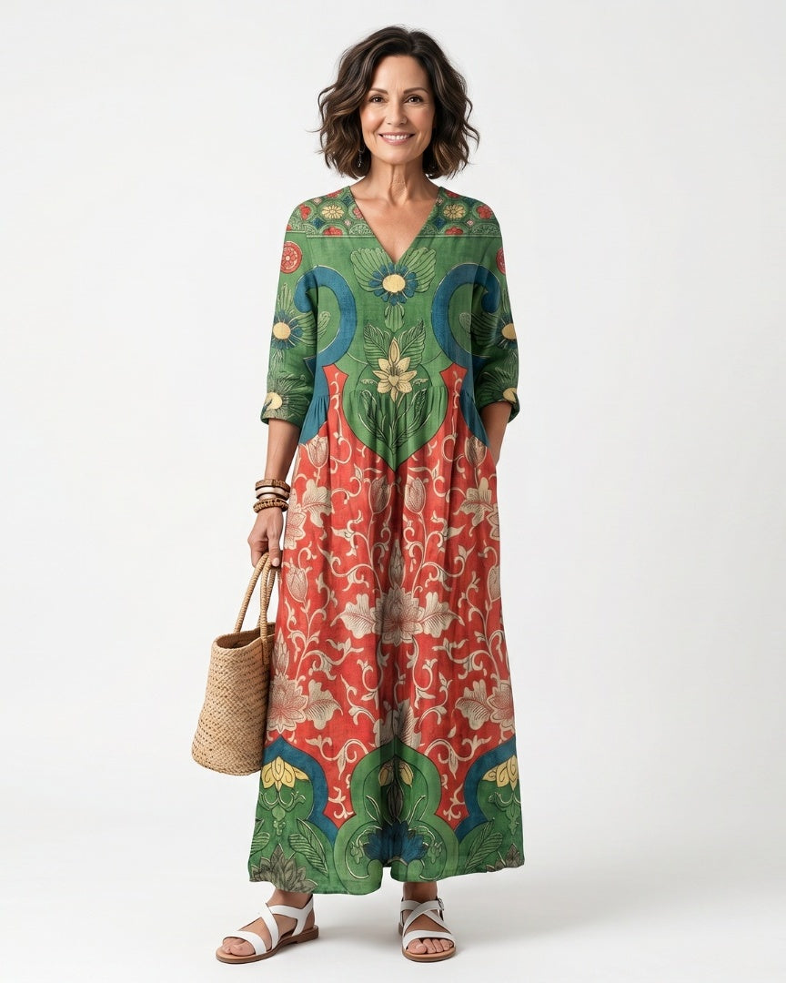 SLOANE - Mixed Print Midi Dress