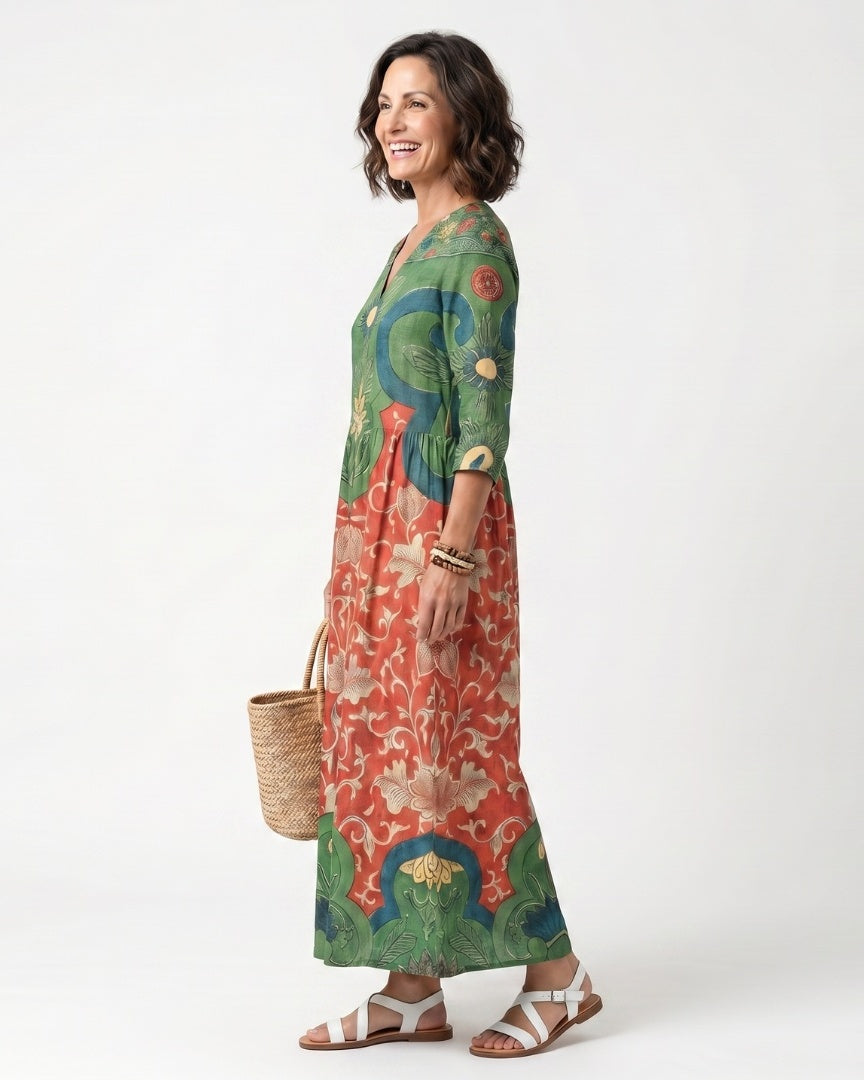 SLOANE - Mixed Print Midi Dress