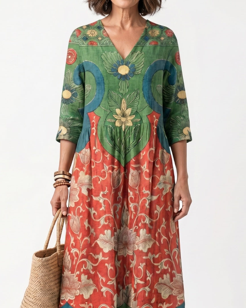 SLOANE - Mixed Print Midi Dress