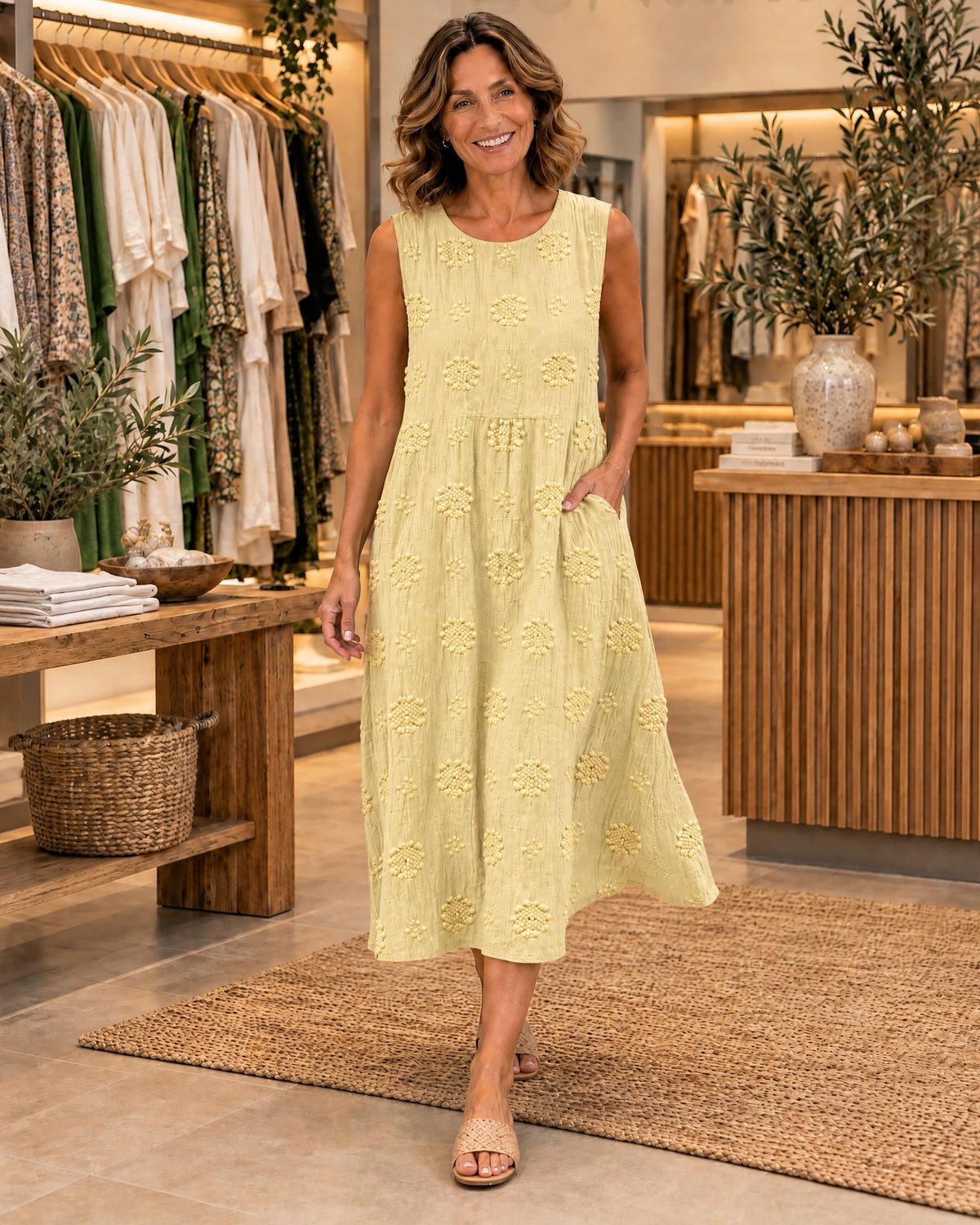 SOFIA - Pattern Midi Dress - Yellow