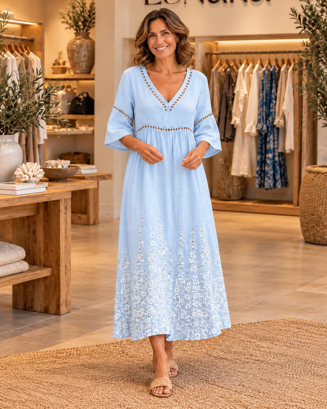 Soft Summer Midi Dress in Blue