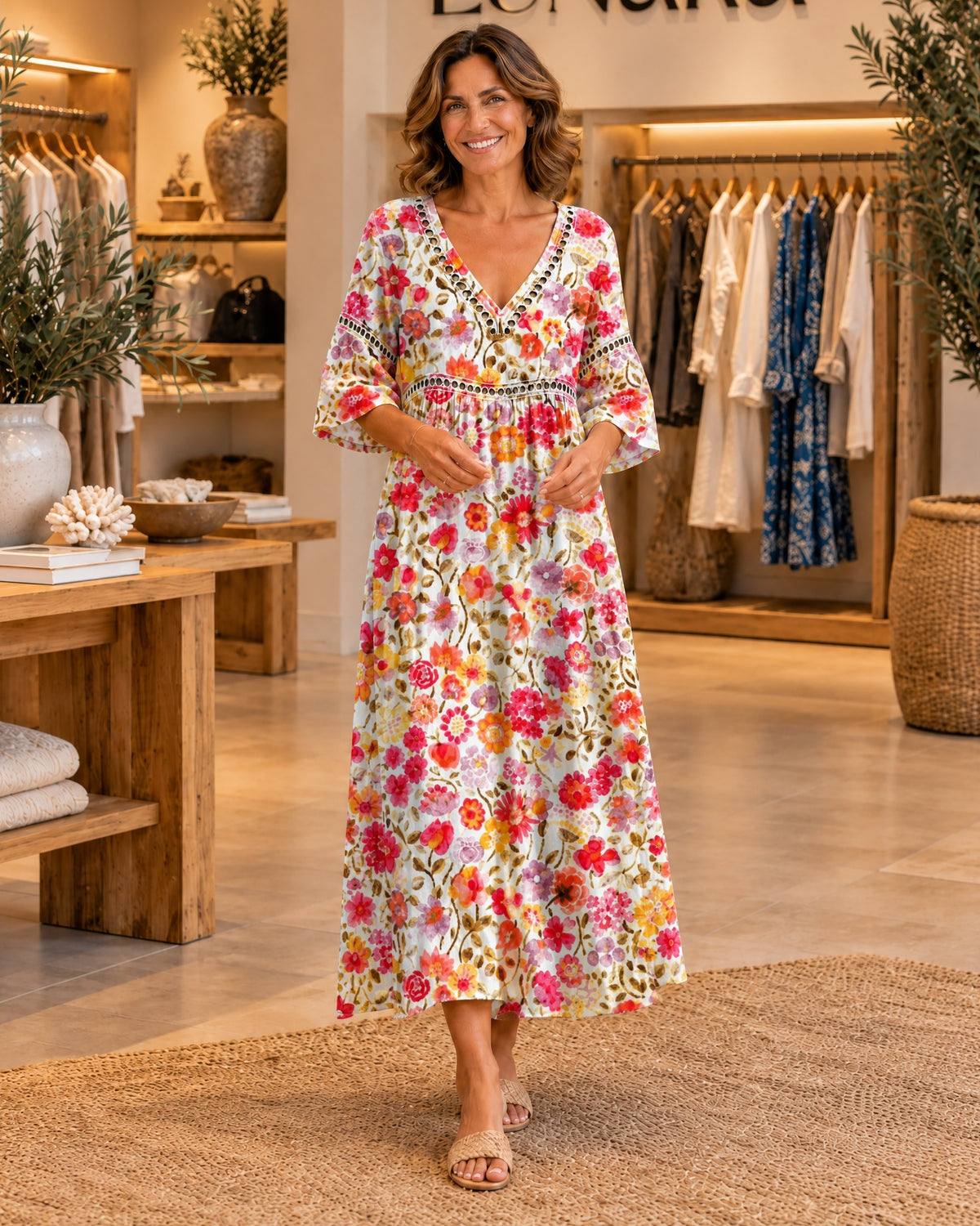 Soft Summer Midi Dress with Vibrant Floral Print