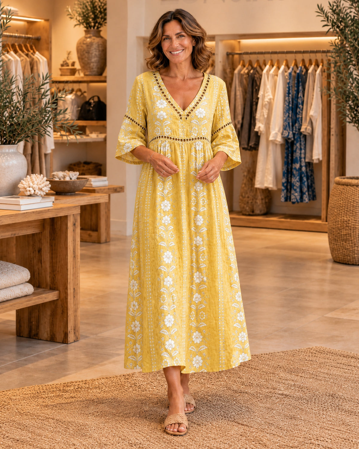 Soft Yellow Floral Midi Dress