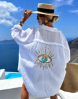 SORAYA - Casual Sequin Beaded Shirt - White