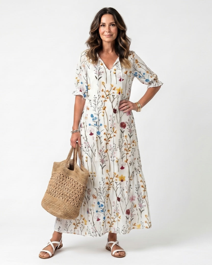 SYLVIE - Botanical Tassel Midi Dress