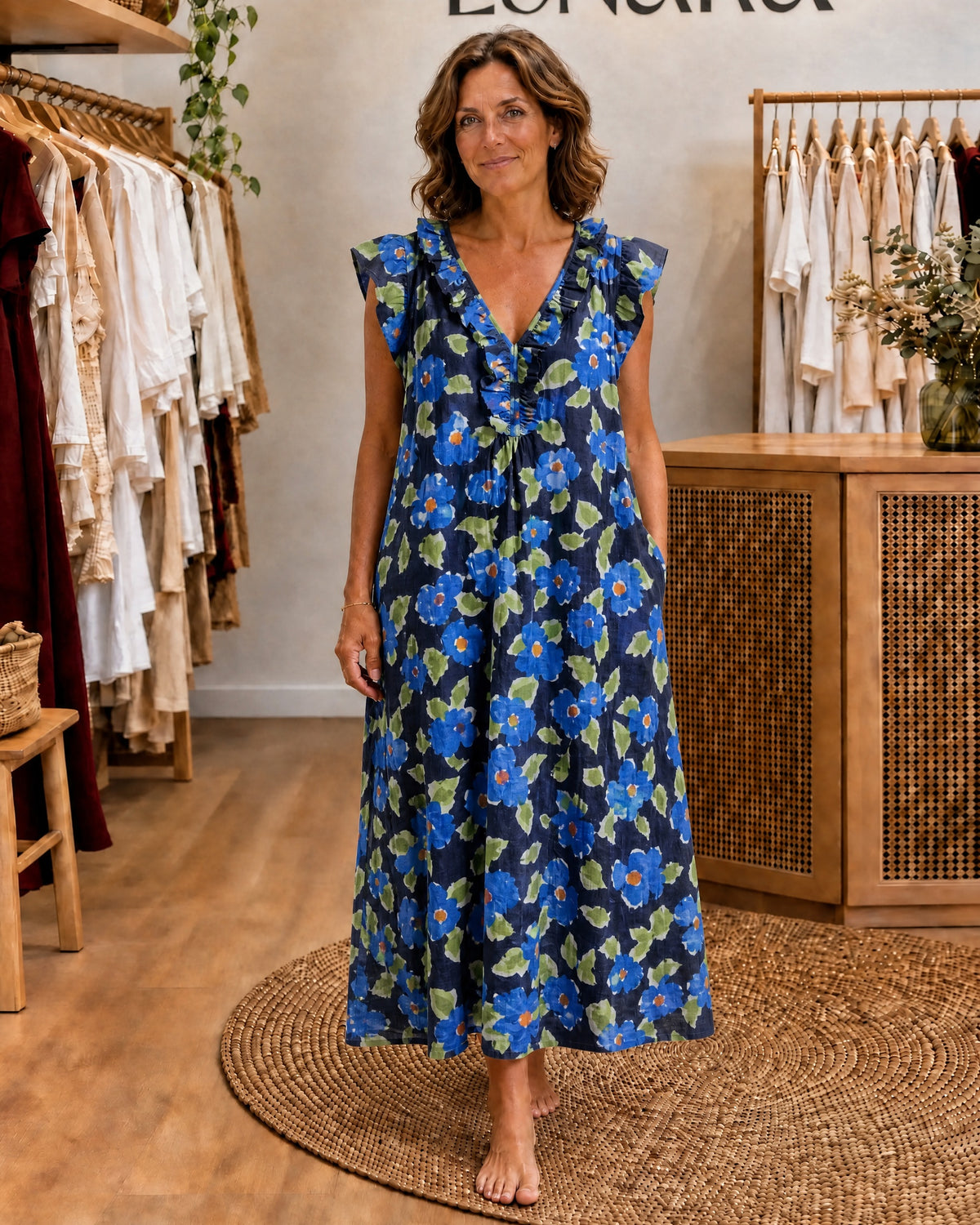 TAHNEE - Ruffle V-Neck Maxi Dress