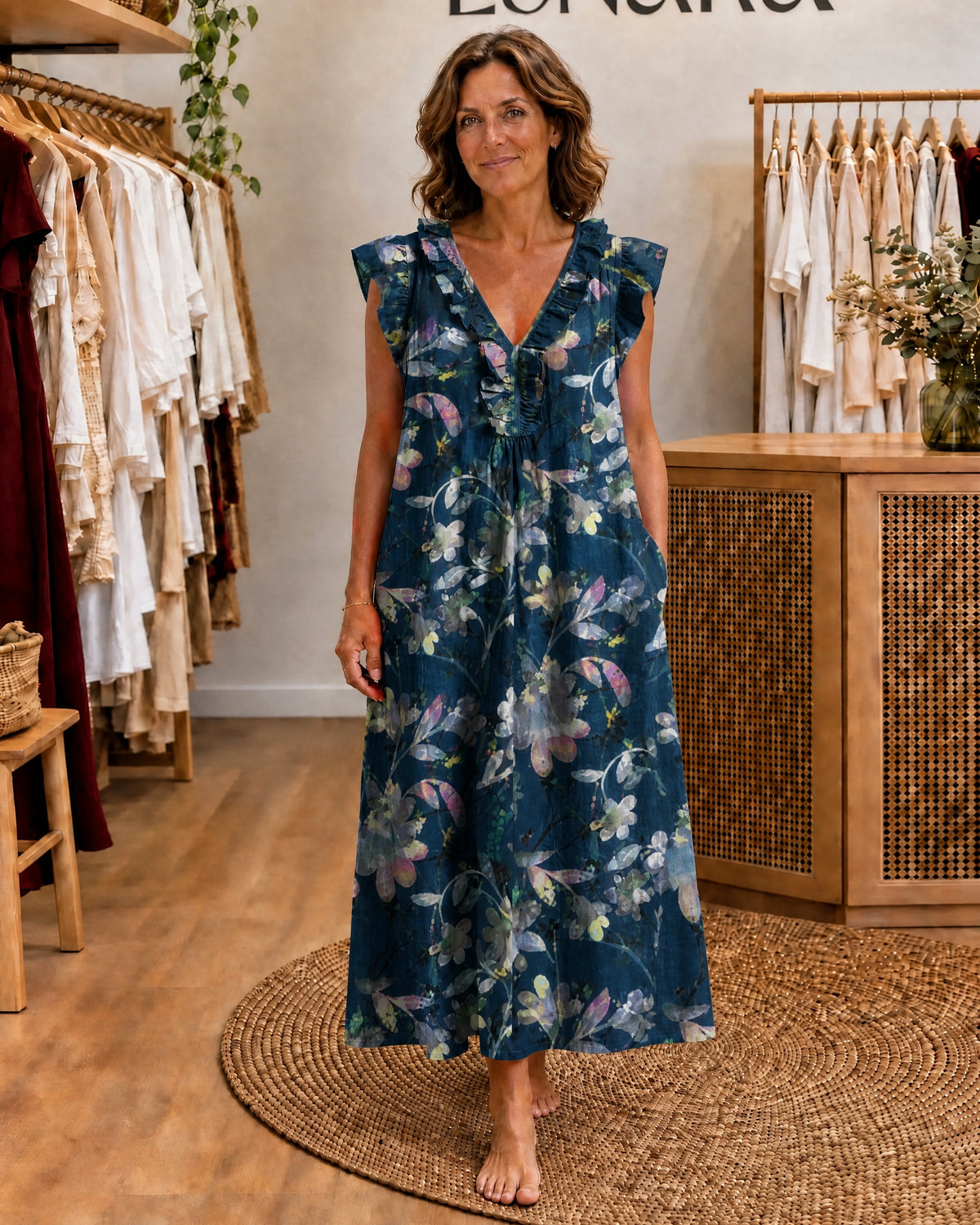 TEGAN - Ruffle V-Neck Maxi Dress