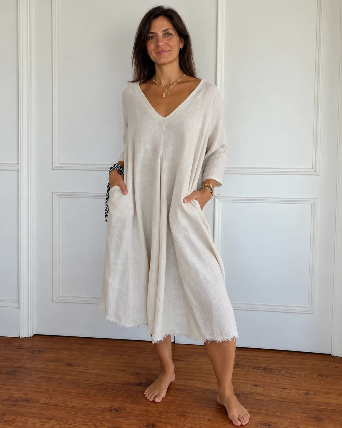 TERESA - 3/4 Sleeve Boho Dress - Apricot