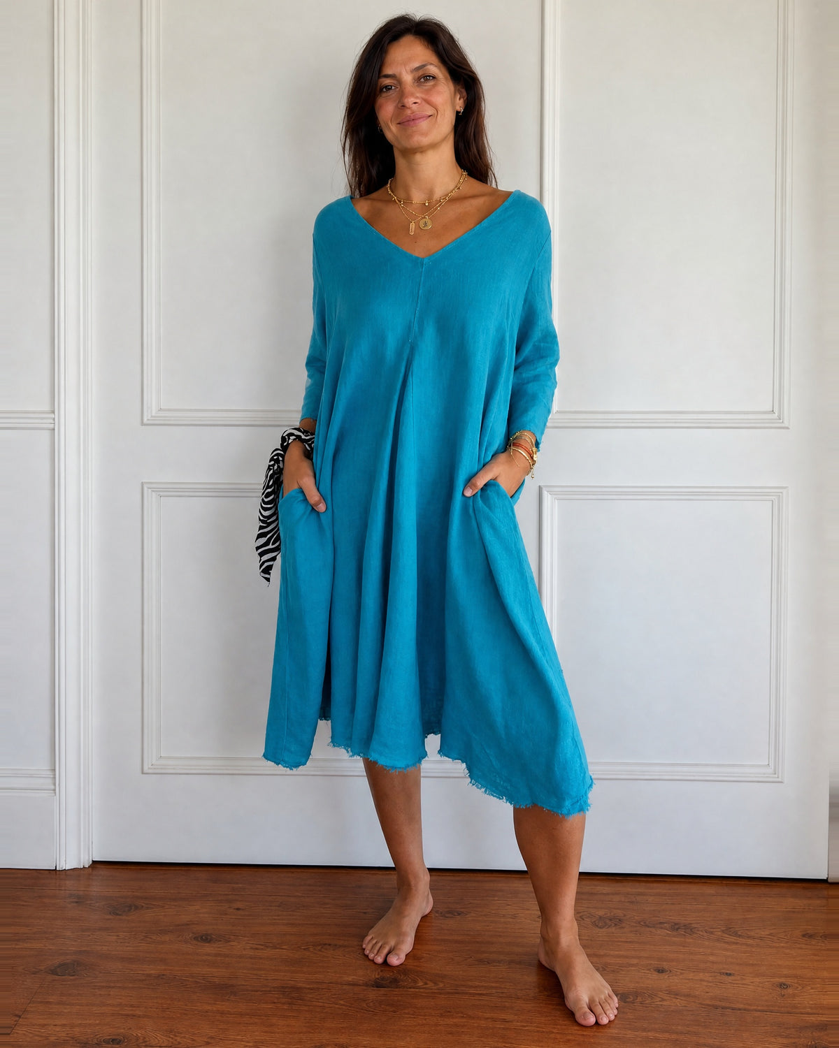 TERESA - 3/4 Sleeve Boho Dress - Blue