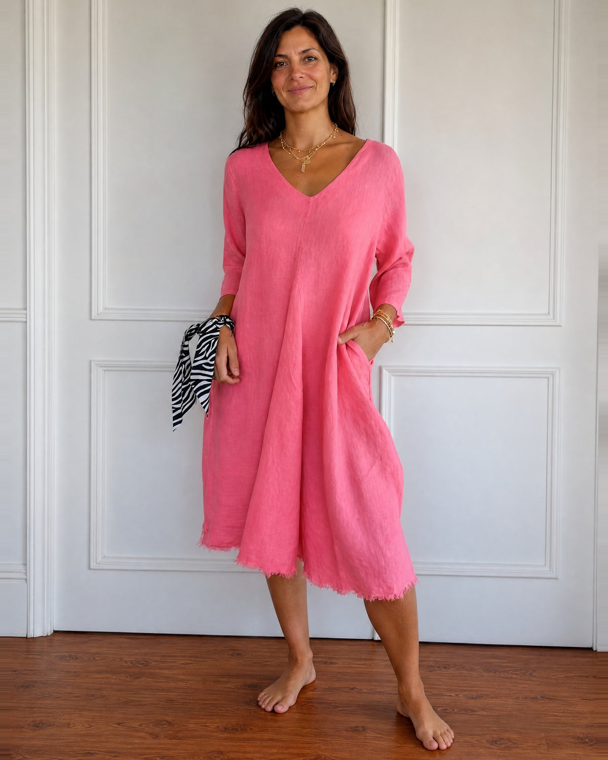TERESA - 3/4 Sleeve Boho Dress - Pink