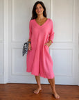 TERESA - 3/4 Sleeve Boho Dress - Pink