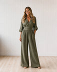 TESSA - Elegant Wrap Jumpsuit with Wide Leg and Pockets - Green