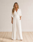 TESSA - Elegant Wrap Jumpsuit with Wide Leg and Pockets - White
