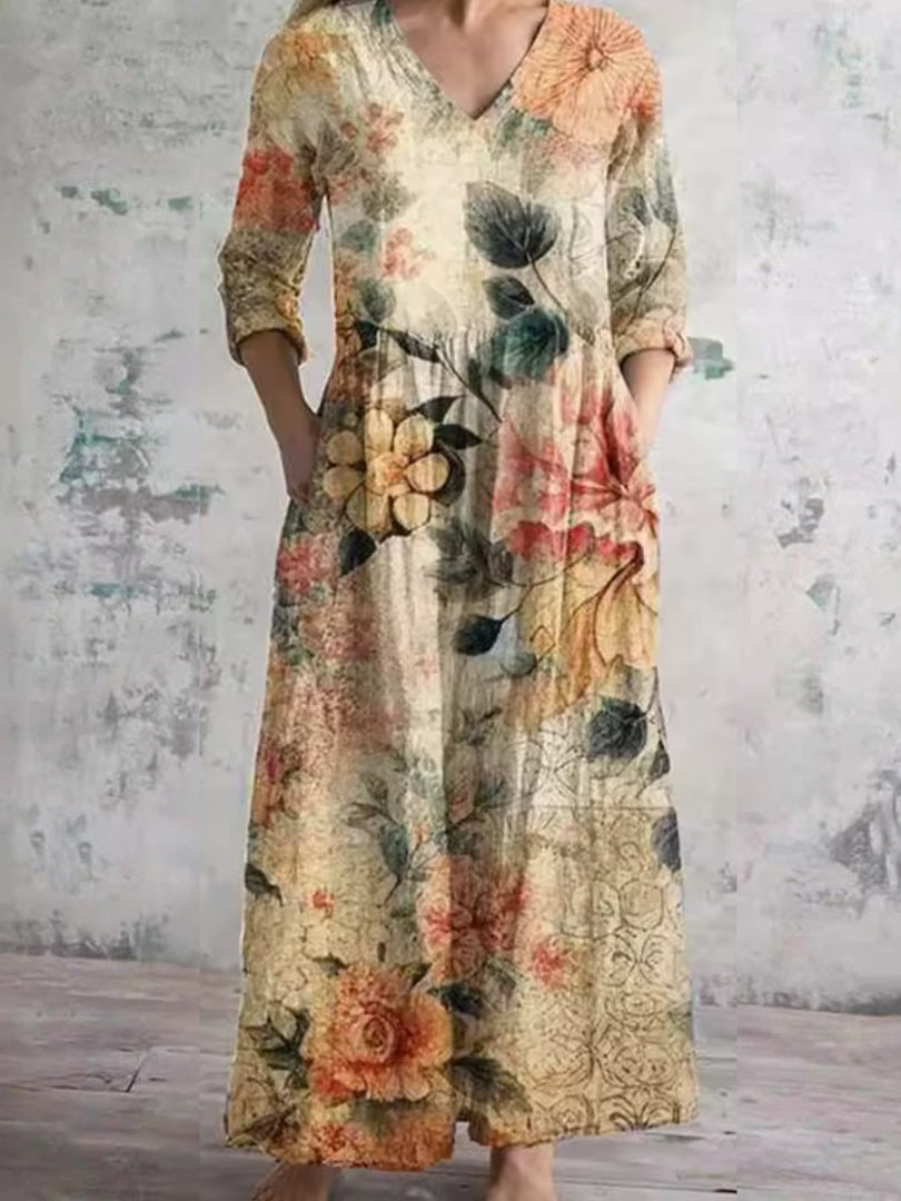 Tiara Apricot Floral Maxi Dress