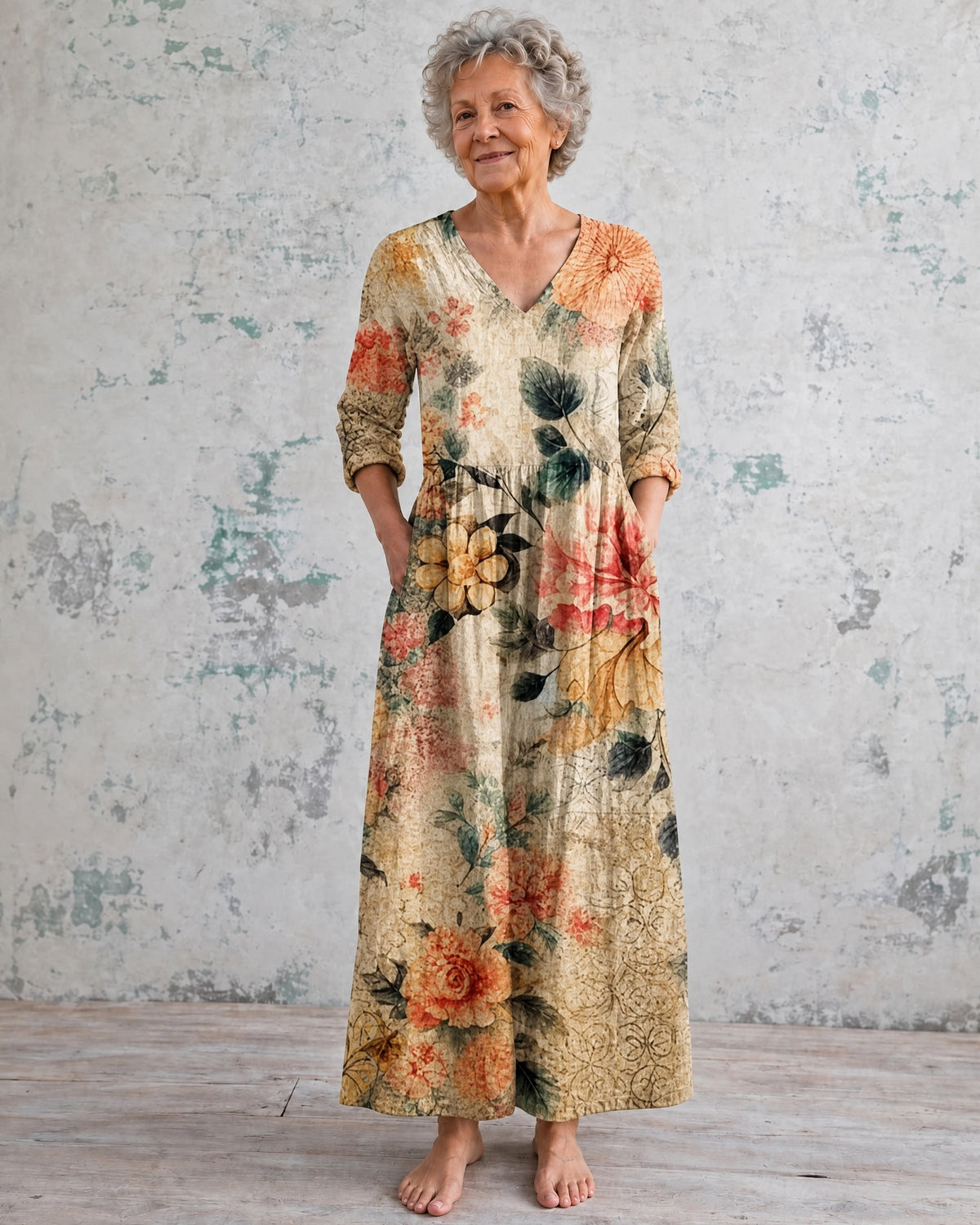 Tiara Apricot Floral Maxi Dress