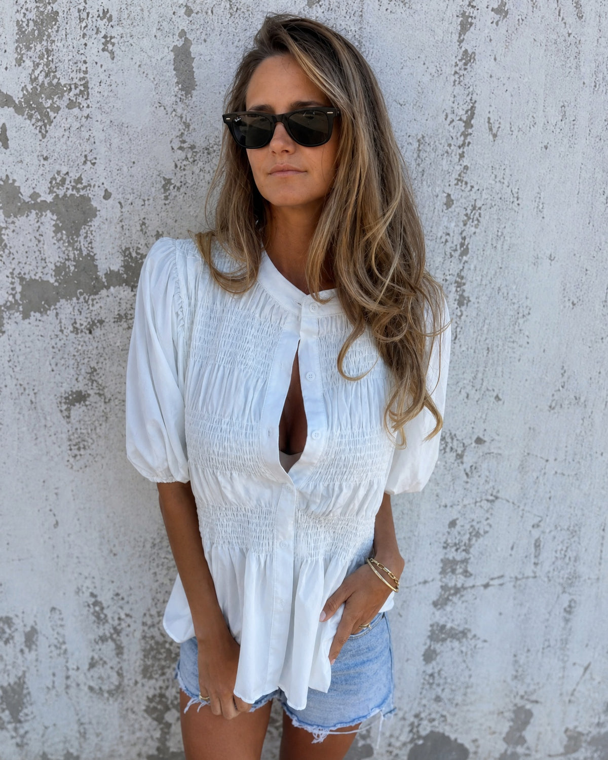 VALETE - Cotton Gauze Blouse - White