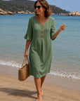 VANESA - Linen dress with texture - Khaki
