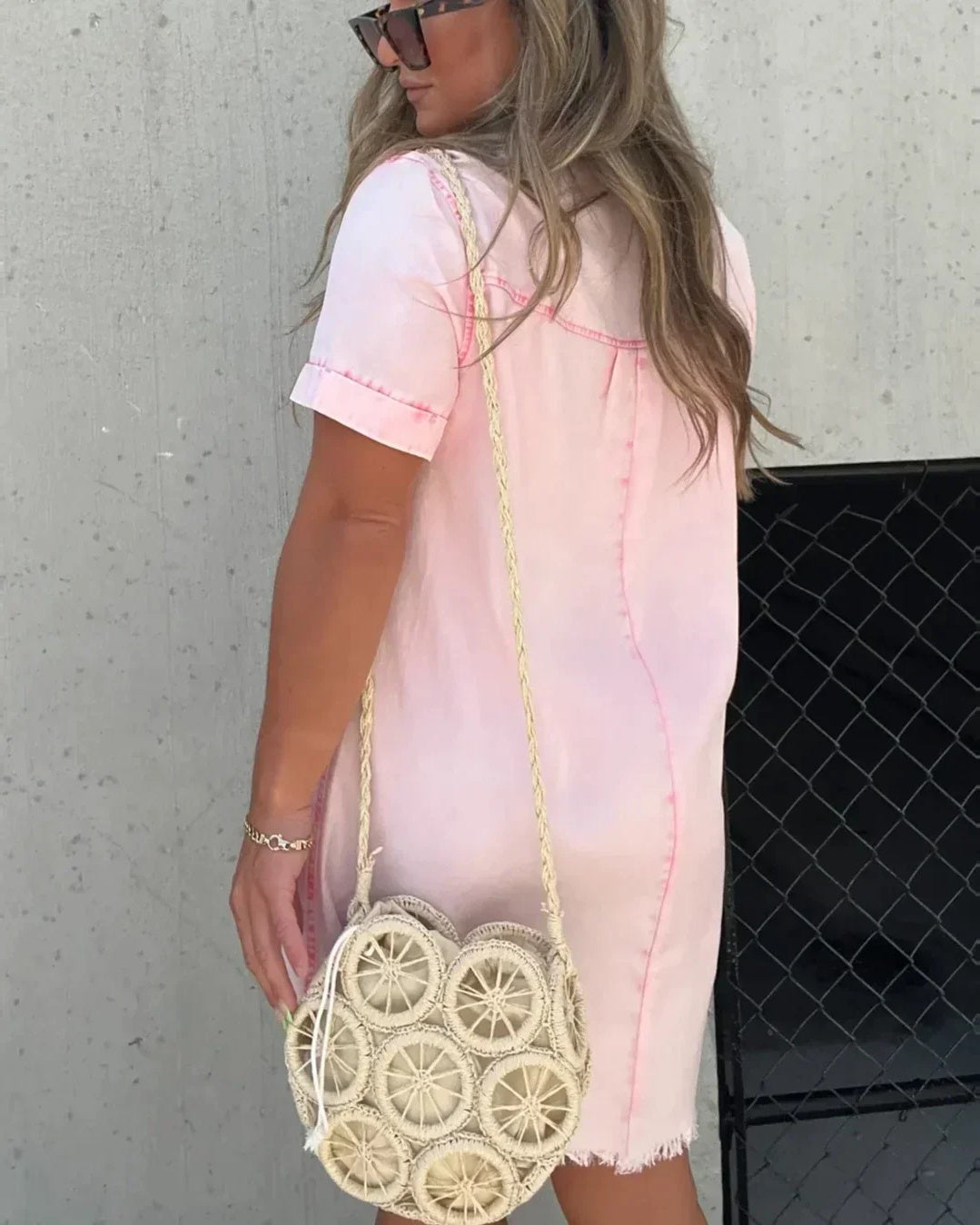 VERA - Denim Shirt Dress - Pink