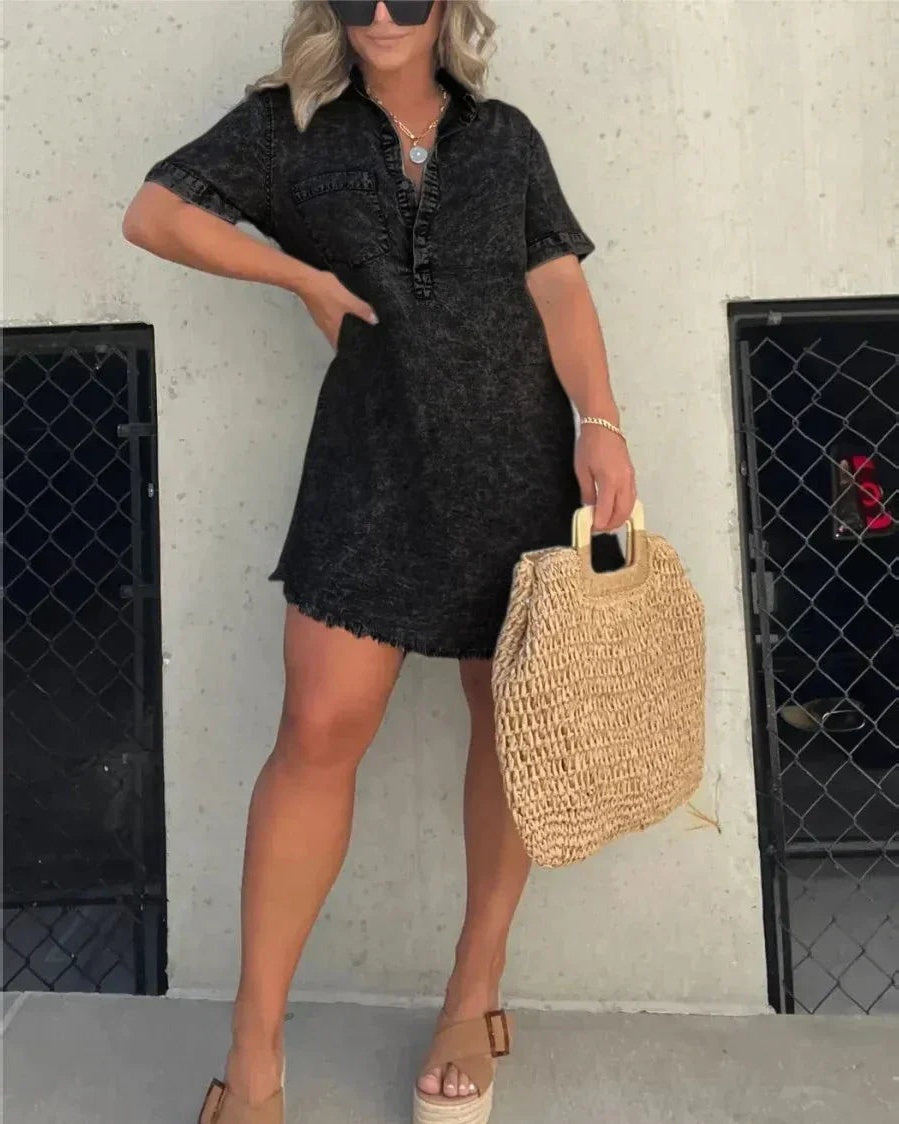 VERA - Denim Shirt Dress - Black