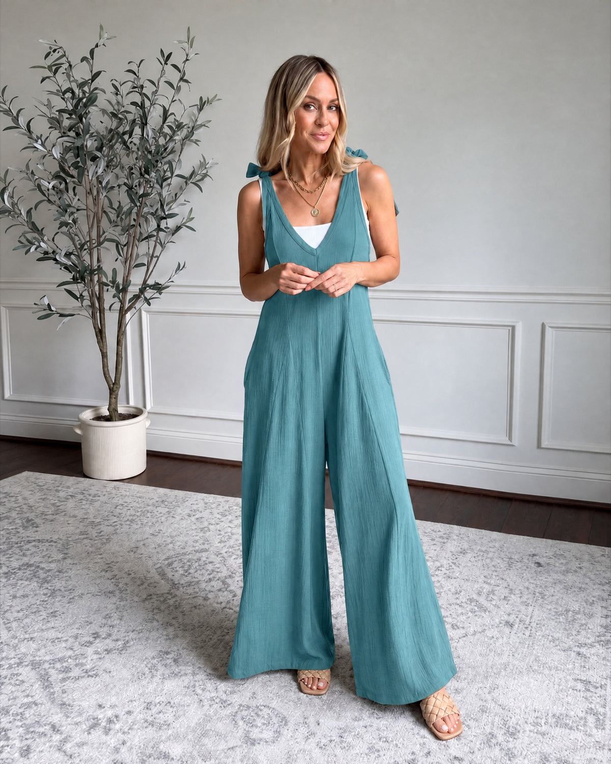 VERAMA - Casual Boho Jumpsuit - Gray Blue