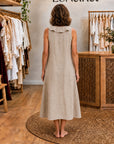 VICKY - Ruffle-Front V-Neck Sleeveless Maxi Dress - Khaki - Back