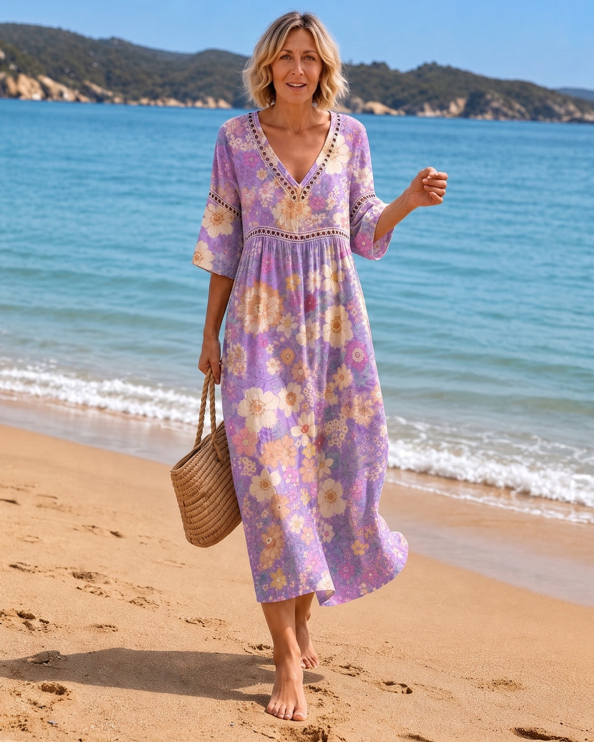Violet Floral Midi Dress