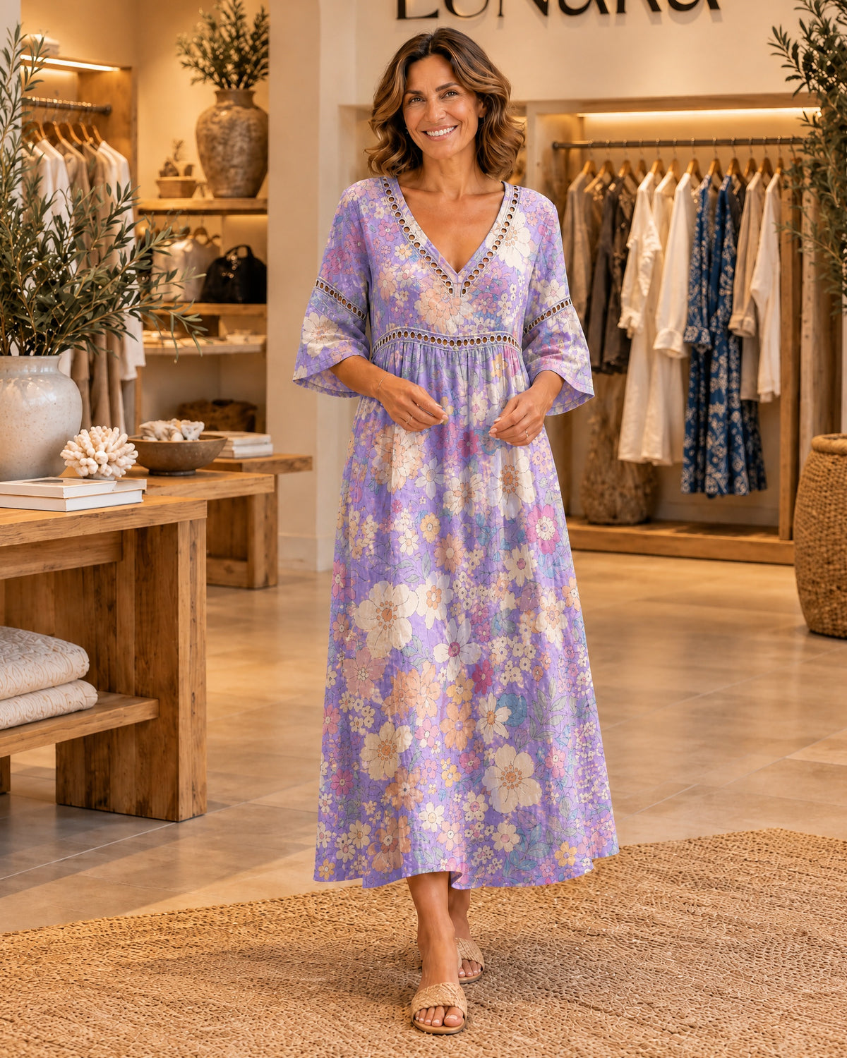 Violet Floral Midi Dress