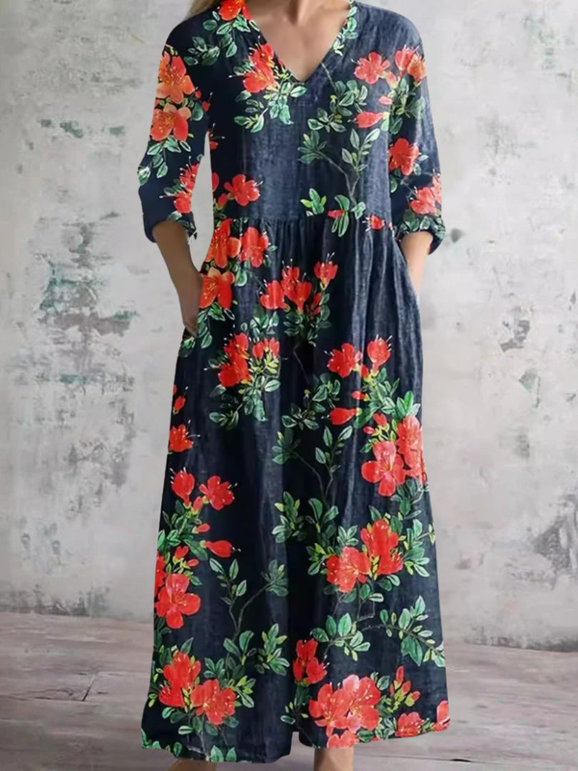 Wendy Navy Rose Maxi Dress