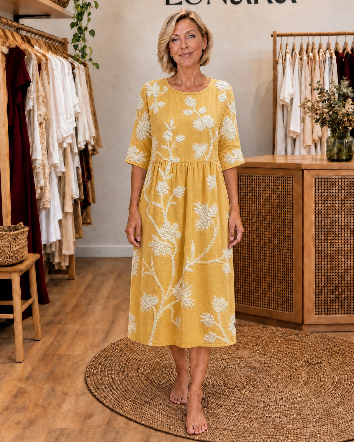 YASSY - Plant & Flower Print Midi Dress