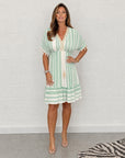 ZORO - Casual Printed V-Neck Dress - Green