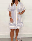 ZORO - Casual Printed V-Neck Dress - Light Blue
