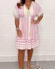 ZORO - Casual Printed V-Neck Dress - Pink